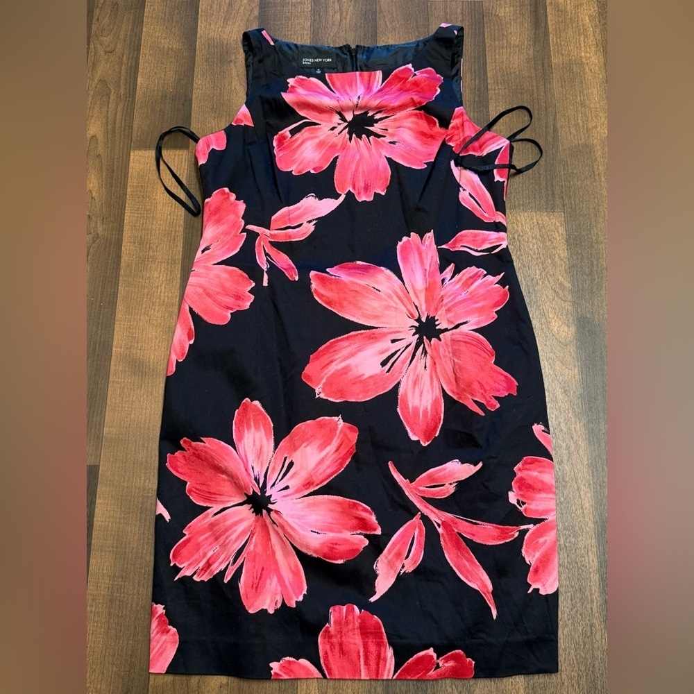 Jones New York Black Dress With Pink Floral Accents